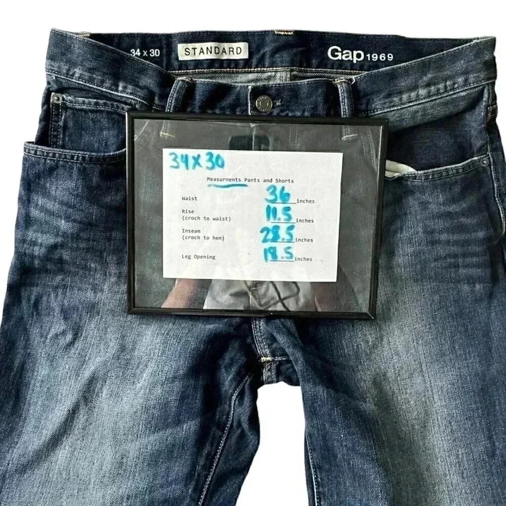 1969 GAP 34 X 30 MEN’S STANDARD FIT DISTRESSED JEANS measures - Picture 8 of 11